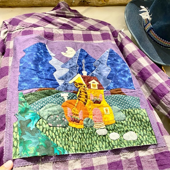 Wearable ART Enchanting MOON back detailing purple buffalo flannel shirt/shacket - Picture 3 of 16